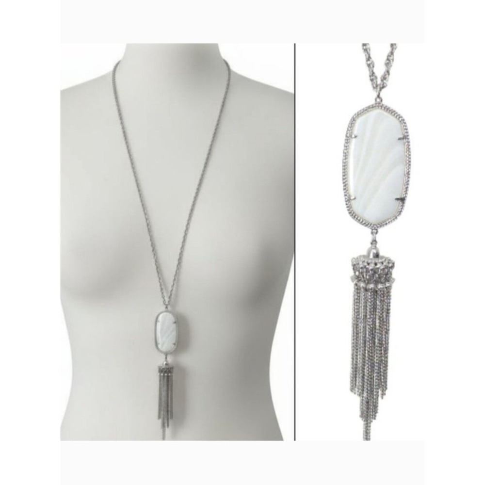 NWOT Kendra Scott White Marble Stone & Silver Tassel Rayne 32" Pendant Necklace